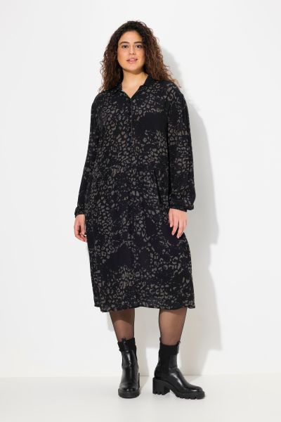 Leopard Print Long Sleeve Viscose Button-Down Shirt Dress