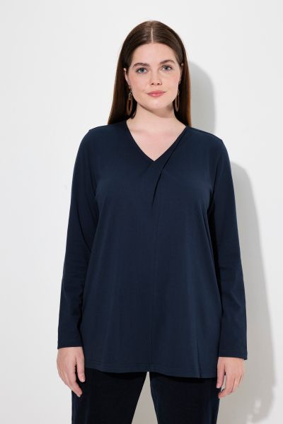 Eco Cotton Draped Neckline Long Sleeve Tee