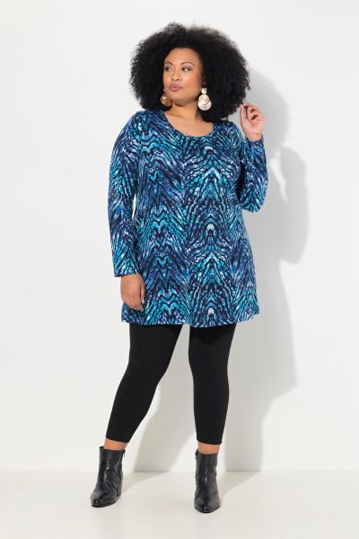 Snake Print Round Neck Swing A-Line Hem Cotton Knit Tunic