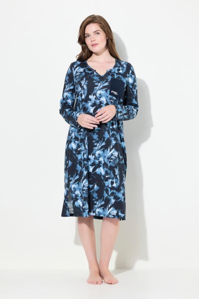 Eco Cotton Leaf Print Split Neck Nightgown