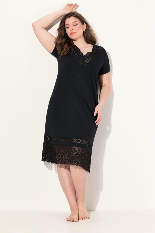 Lace Trim Short Sleeve Nightgown