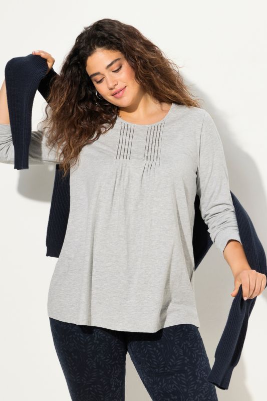 Pleated Rhinestone Detail Long Sleeve Tee