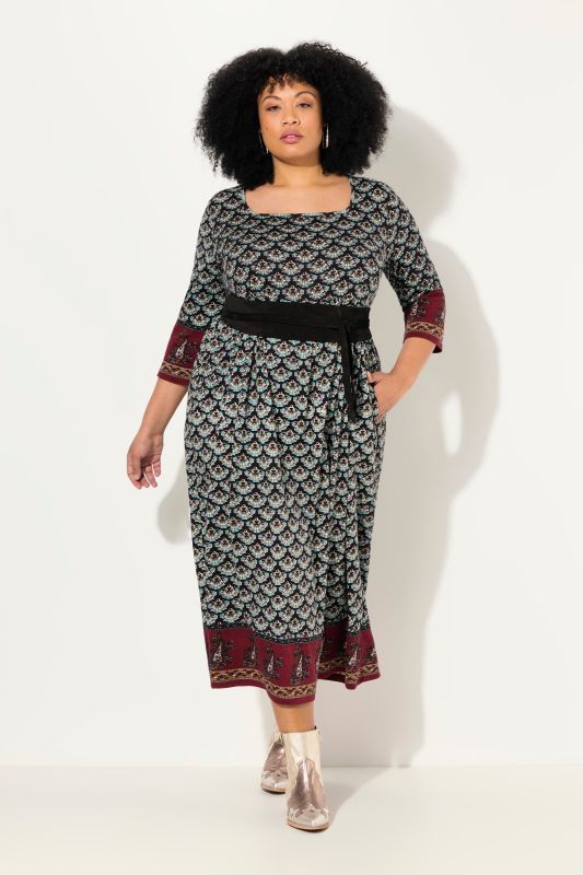 Mixed Print 3/4 Sleeve Jersey Dress