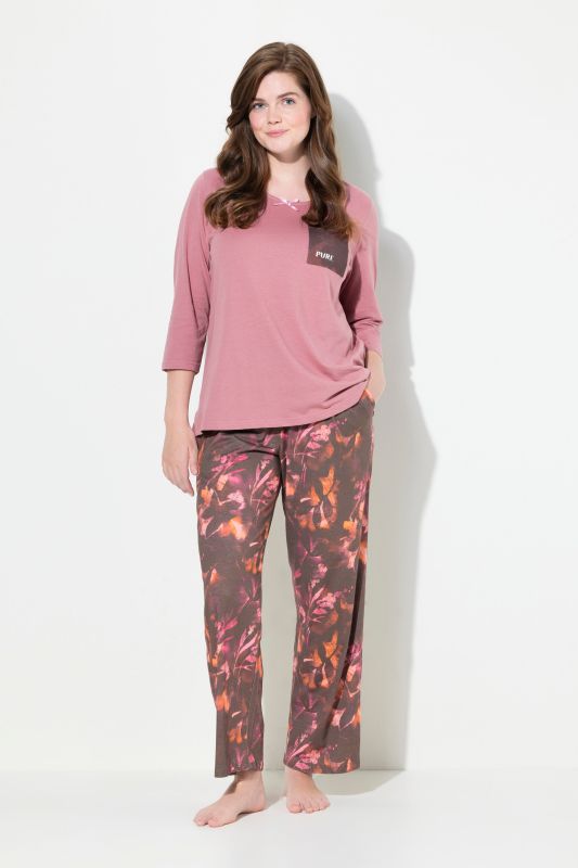 Eco Cotton Leaf Print Wide Leg Pajama Pants