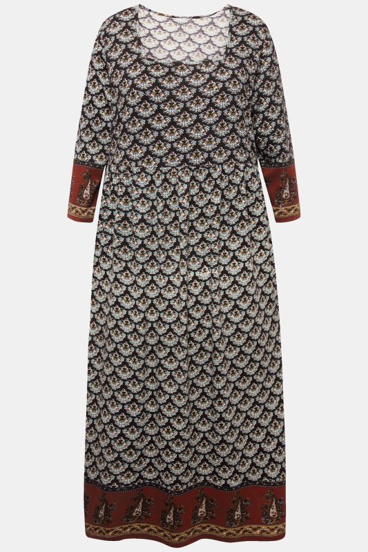 Mixed Print 3/4 Sleeve Jersey Dress