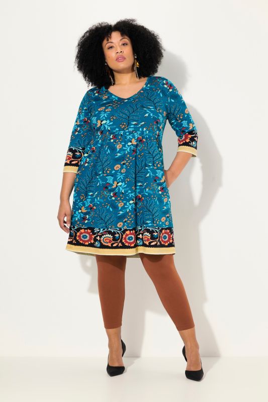 Mixed Floral Paisley 3/4 sleeve Jersey Dress