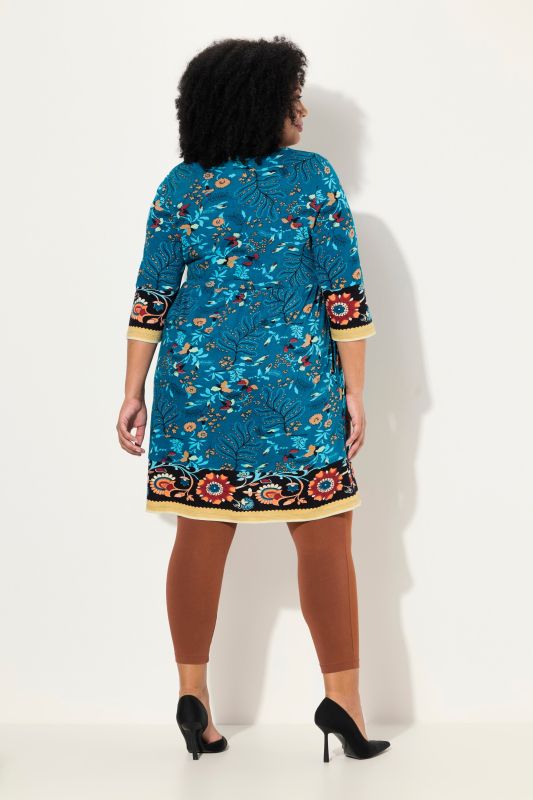 Mixed Floral Paisley 3/4 sleeve Jersey Dress