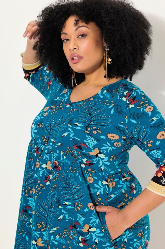 Mixed Floral Paisley 3/4 sleeve Jersey Dress