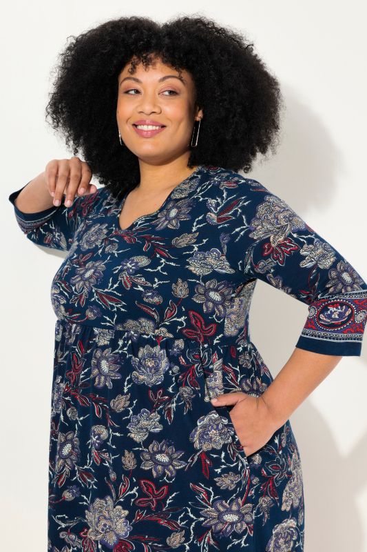 Floral Paisley 3/4 Sleeve Jersey Dress