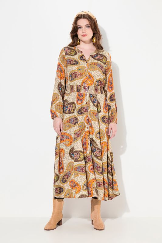 Retro Paisley Long Sleeve Maxi Dress