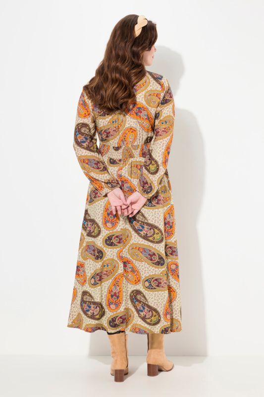 Retro Paisley Long Sleeve Maxi Dress