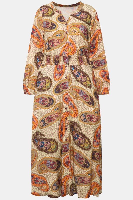 Retro Paisley Long Sleeve Maxi Dress