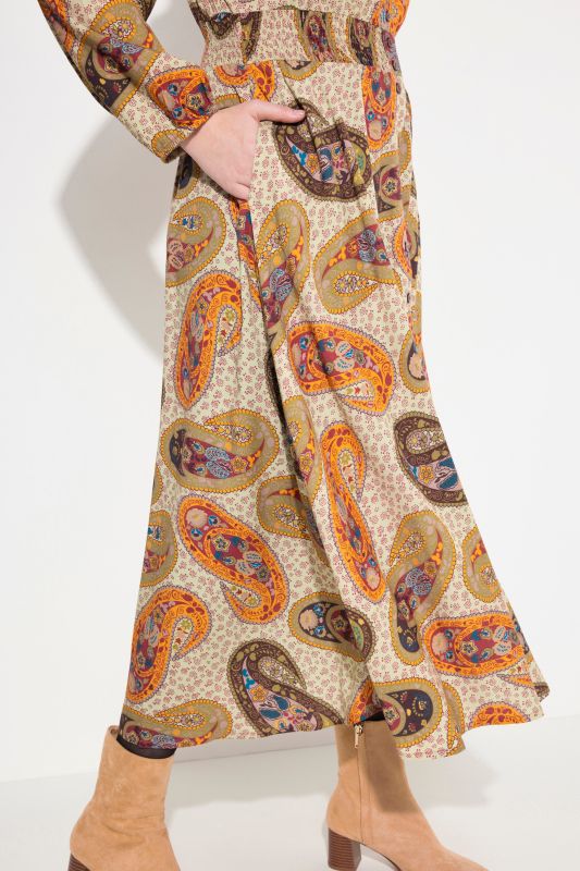 Retro Paisley Long Sleeve Maxi Dress