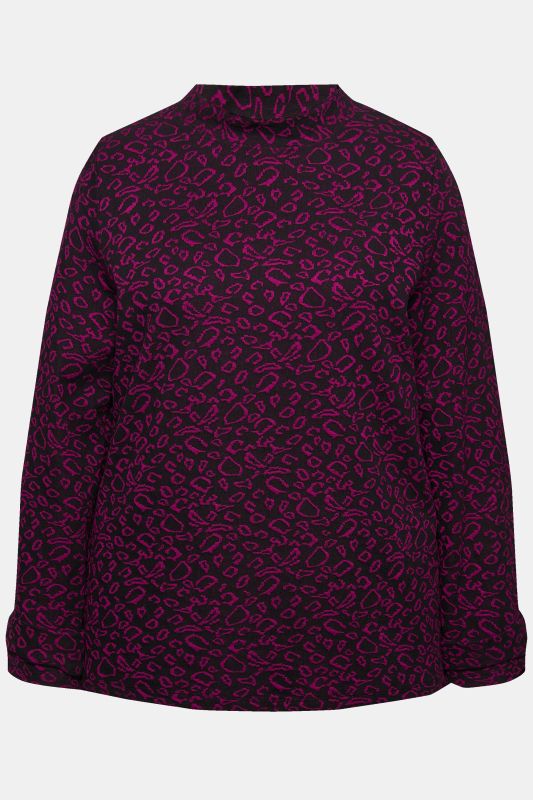 Leopard Print Long Sleeve Stand-Up Collar Sweatshirt