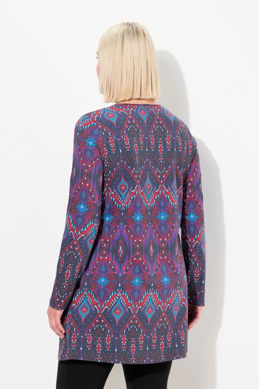 Ikat Print Swing A-Line Hem Cotton Knit Tunic