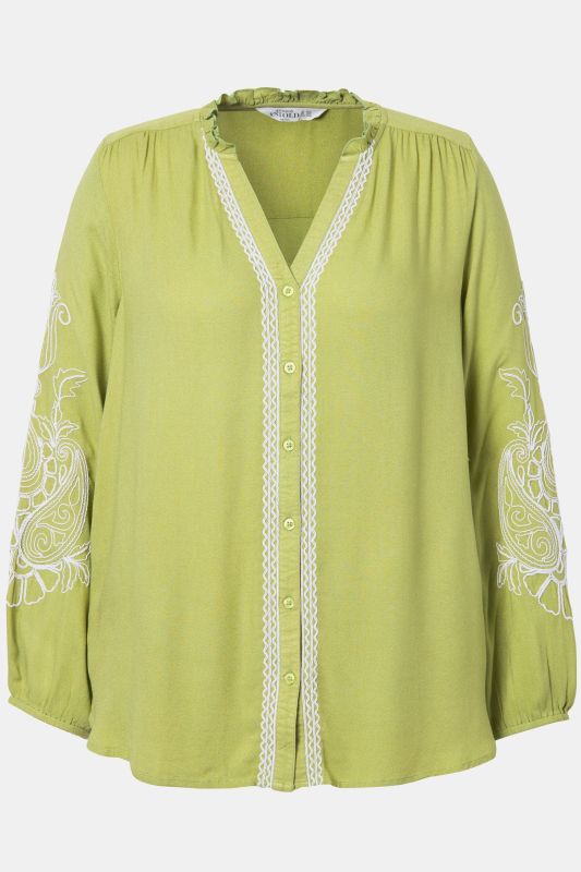 Embroidered Detail Split Neck Blouse