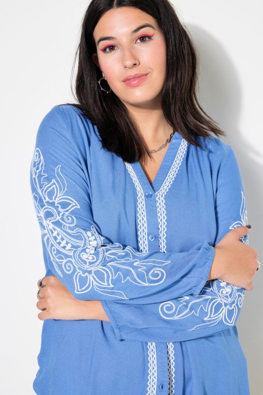 Embroidered Detail Split Neck Blouse