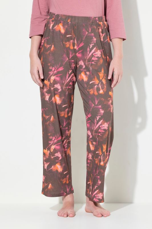 Eco Cotton Leaf Print Wide Leg Pajama Pants