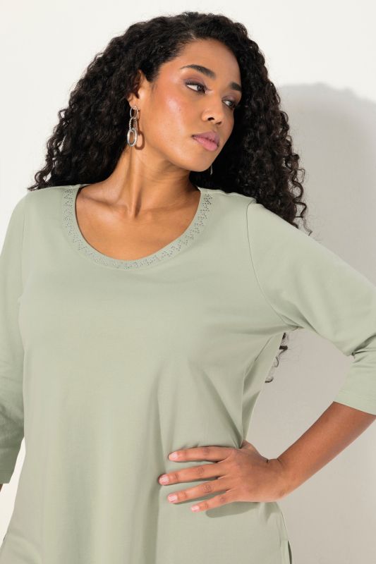 Rhinestone Neck Pima Cotton 3/4 Sleeve Tee