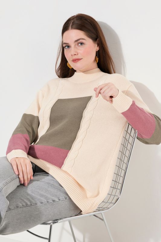 Eco Cotton Color Block Cable Knit Sweater