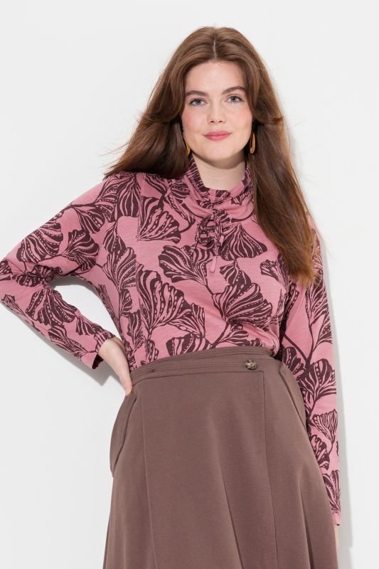 Eco Cotton Leaf Print Long Sleeve Turtleneck Tee