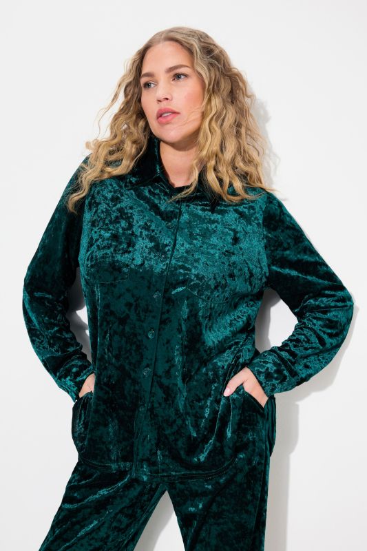 Velvet Long Sleeve Button-Down Blouse