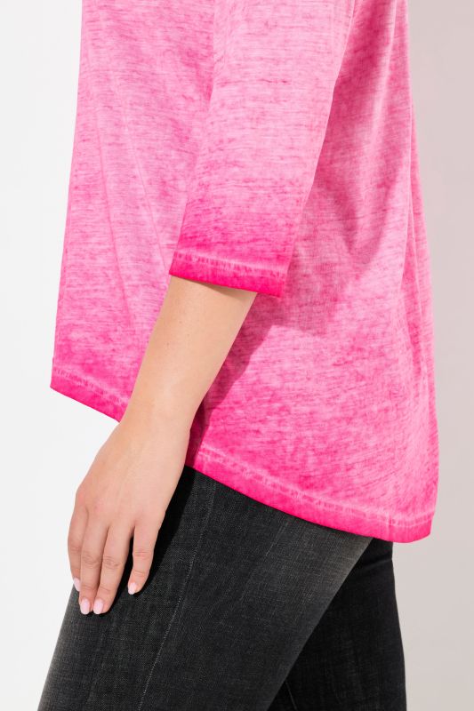 Cold Dyed Decorative Pleated 3/4 Sleeve Tee