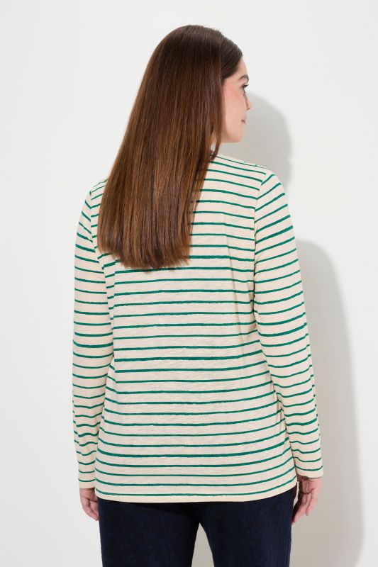 Eco Cotton Striped Square Neck Long Sleeve Tee