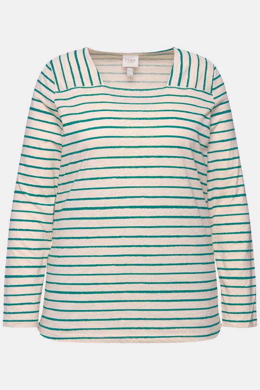 Eco Cotton Striped Square Neck Long Sleeve Tee