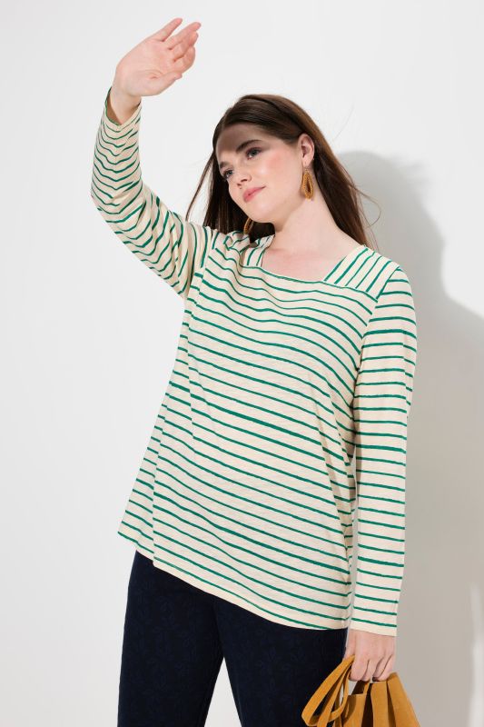 Eco Cotton Striped Square Neck Long Sleeve Tee