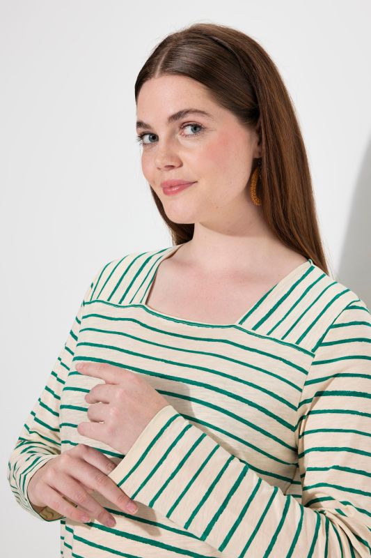 Eco Cotton Striped Square Neck Long Sleeve Tee