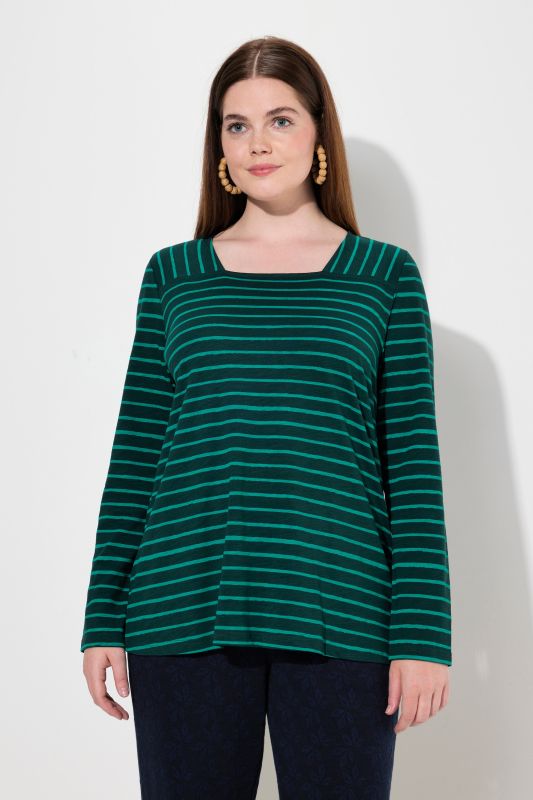 Eco Cotton Striped Square Neck Long Sleeve Tee