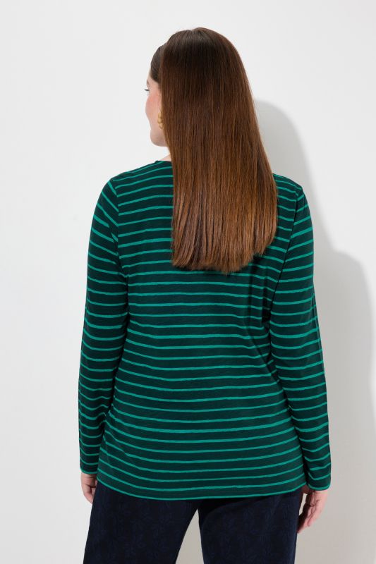 Eco Cotton Striped Square Neck Long Sleeve Tee