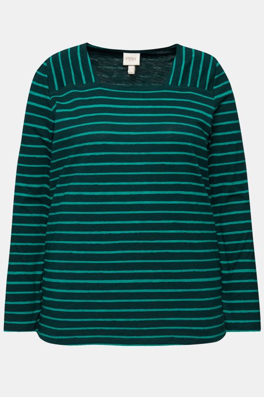 Eco Cotton Striped Square Neck Long Sleeve Tee