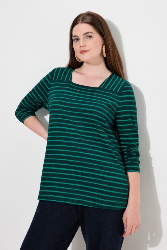 Eco Cotton Striped Square Neck Long Sleeve Tee