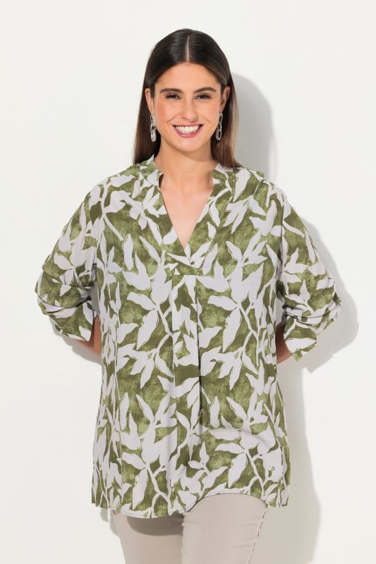 Leaf Print Long Sleeve Blouse