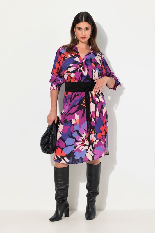 Floral Brushstrake Long Sleeve Dress