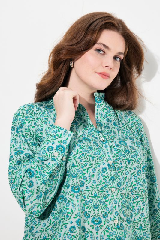 Country Floral Goblet Collar Button-Down Shirt