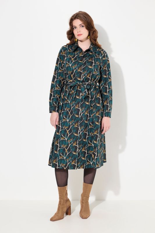 Owl Print Long Sleeve Button-Down Dress