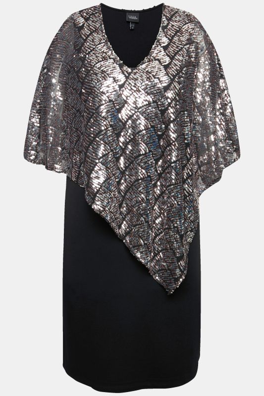 Layered Sequined Cape Dress