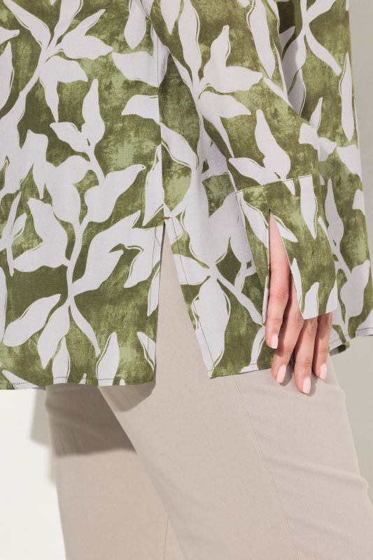 Leaf Print Long Sleeve Blouse