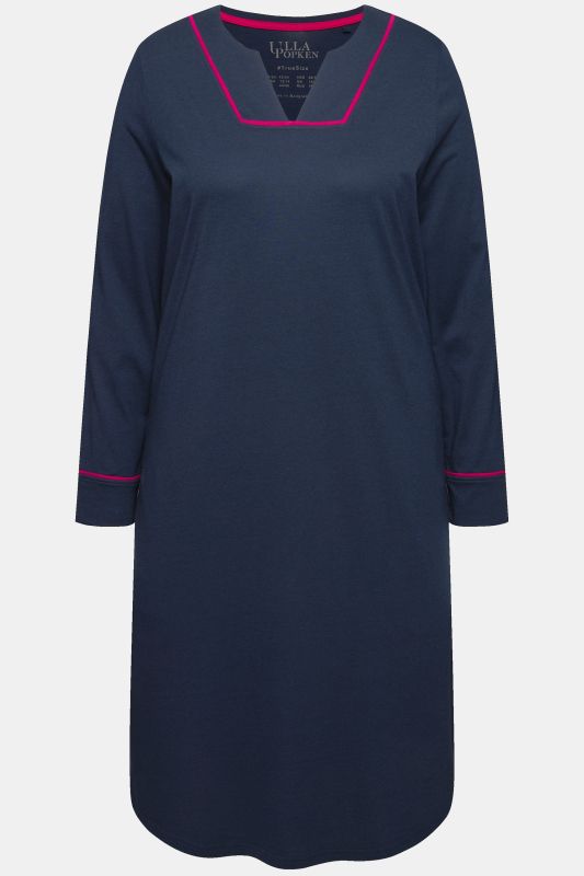 Contrast Piping Long Sleeve Nightgown