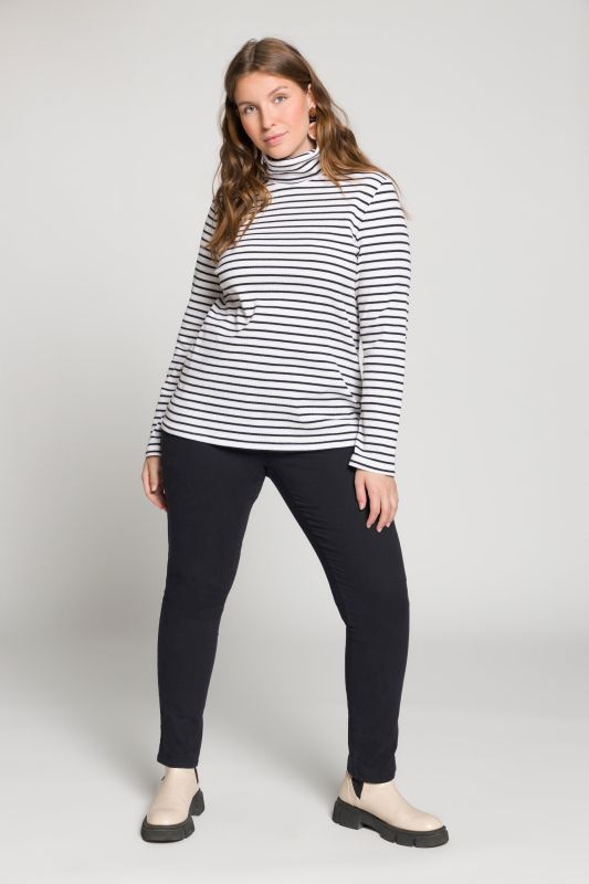 Eco Cotton Stripe Rib Knit Slim Fit Turtleneck