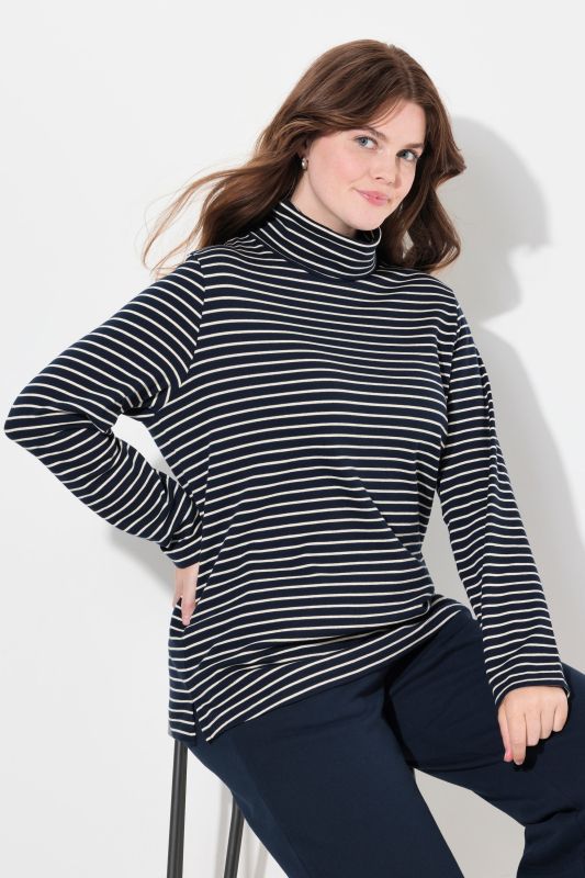 Eco Cotton Stripe Rib Knit Slim Fit Turtleneck