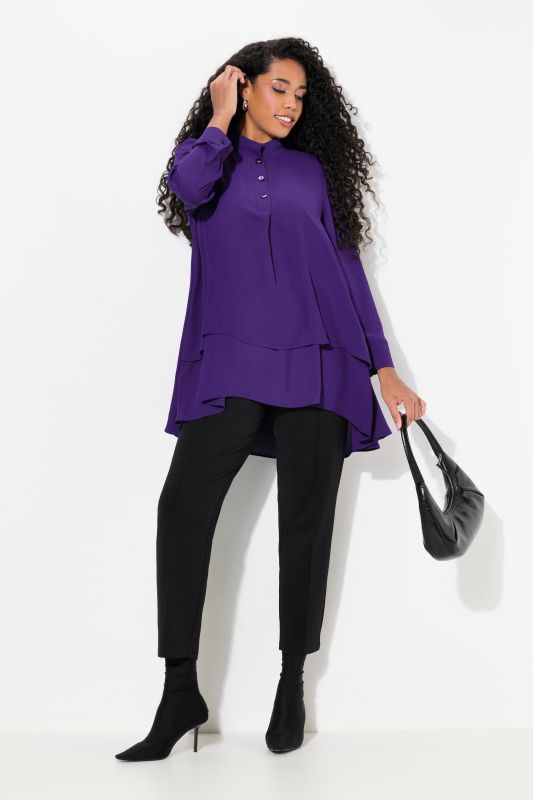 Layered Look Long Sleeve Collared Tunic Blouse