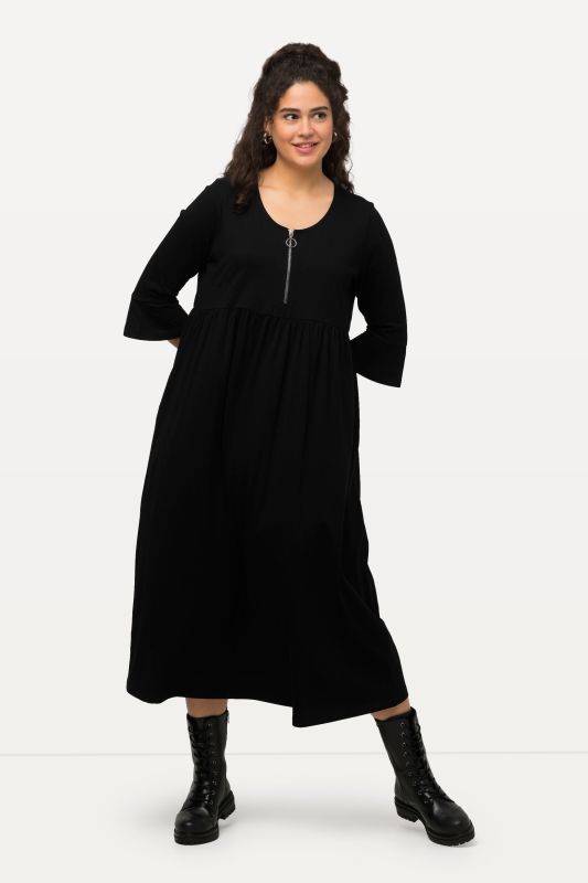 Zip Neckline Empire Knit Pocket Dress