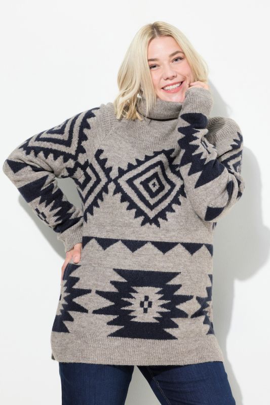 Aztec-Inspired Long Sleeve Turtleneck Sweater