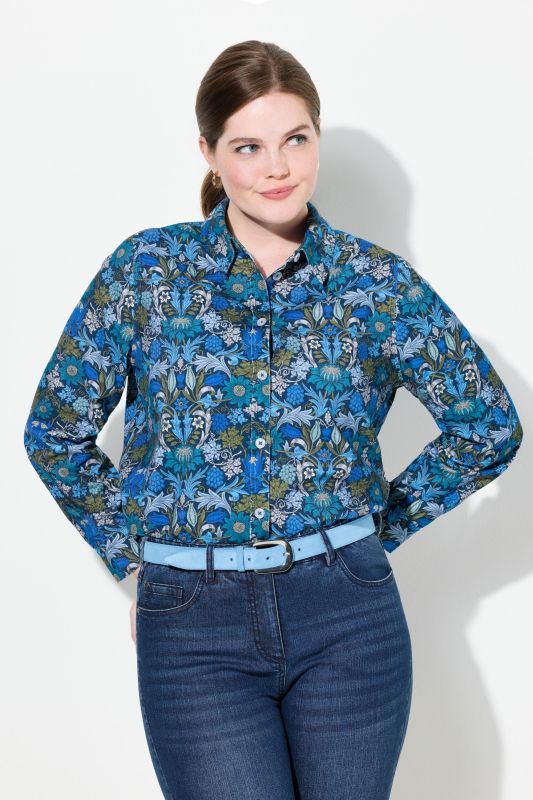 Floral Print Long Sleeve Corduroy Blouse