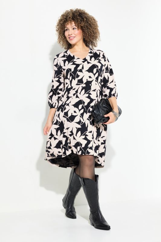 Leaf Print 3/4 Sleeve Jersey Dress