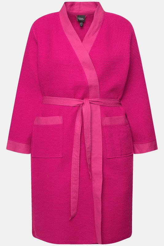 Waffle Pique Wrap Long Sleeve Cotton Bathrobe